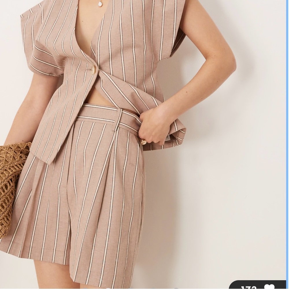 ASOS DESIGN tailored a-line shorts with linen in mink stripe size 14